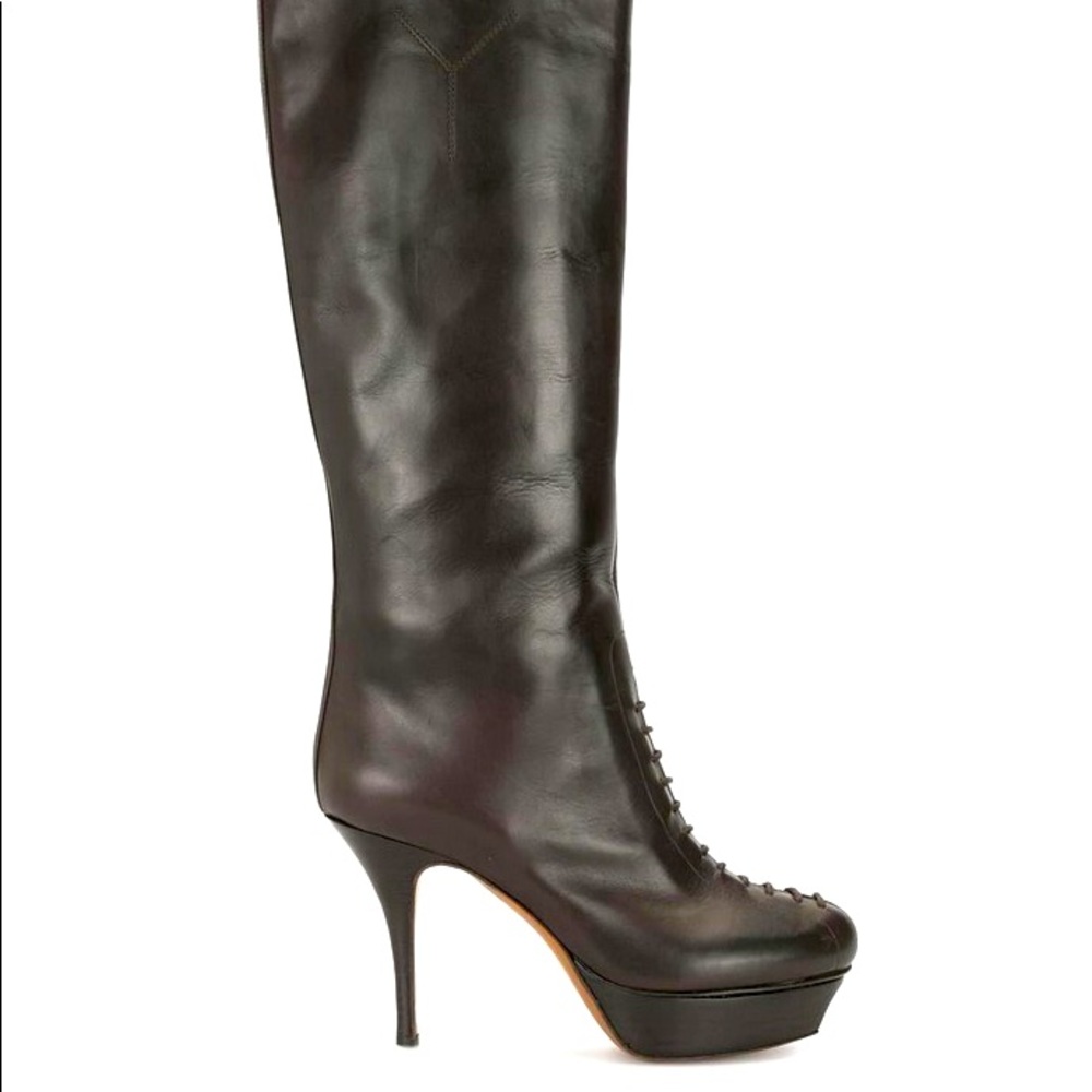 YSL Vintage Leather Lace-Up Knee-High Boots
